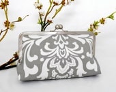 Gray Damask KissLock Clutch