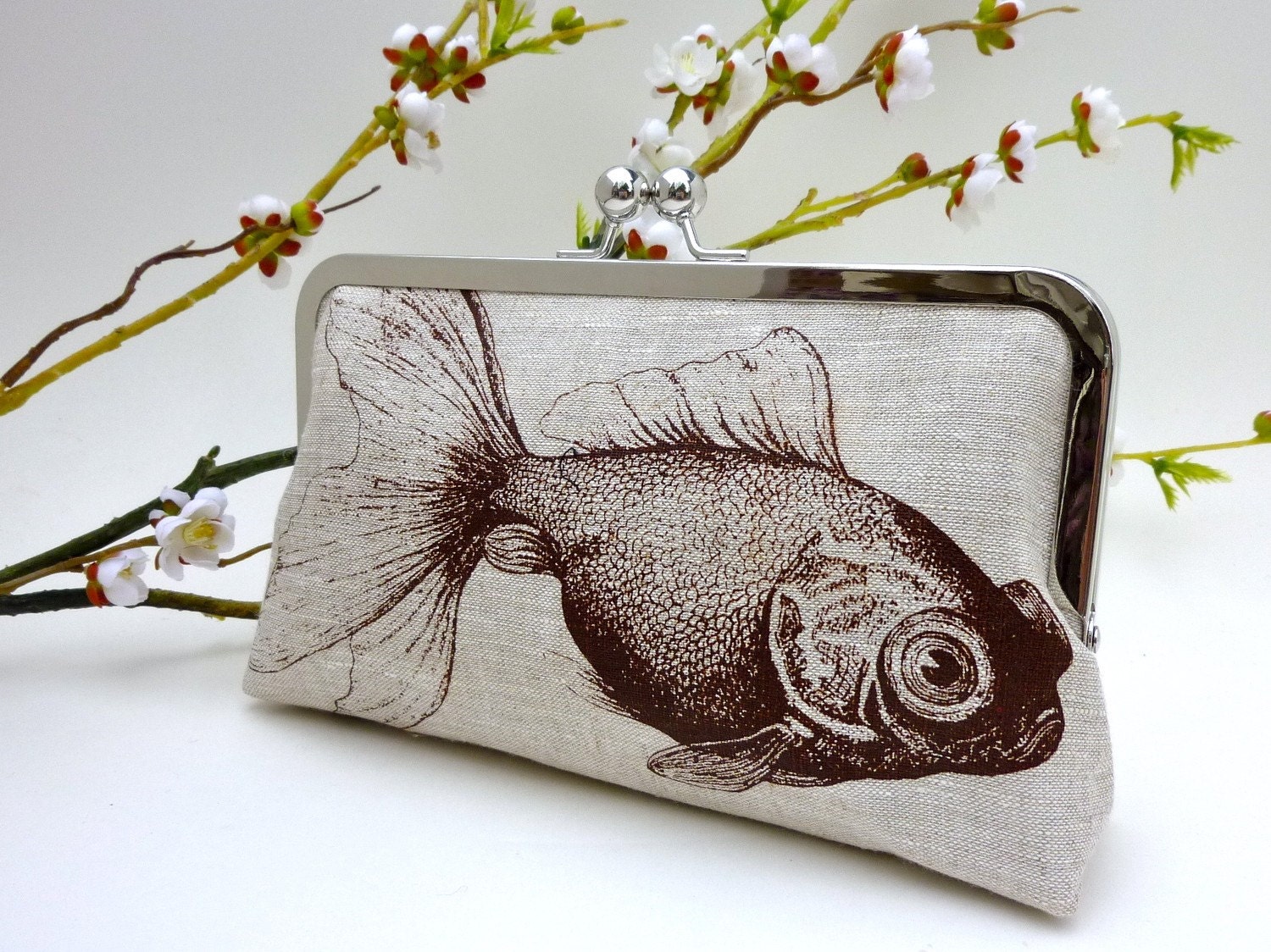 Linen Goldfish Clutch in Chocolate