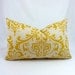 Designer Lumbar Pillow Cover in Traditions Corn Yellow - 12x18 inch (Mustard Yellow Damask on Natural Linen)