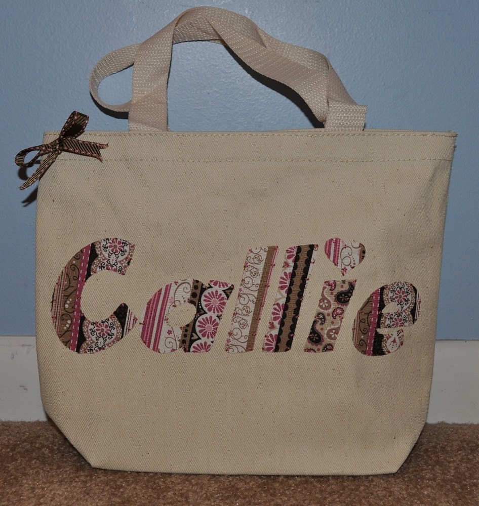 Name Applique Canvas Tote - Reusable Bag - Child Size