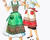 50s Unused McCall's Apron Sewing Pattern 2061 with Transfer, One Size, Germanic Eastern Europe Inspired Embroidery, Bib or Half, Pockets