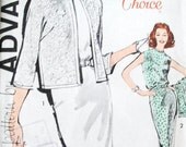 60s Loretta Young's Choice Advance 9866 Dress Bust 32 Size 12 Belted Sheath and Jacket Wiggle Uncut