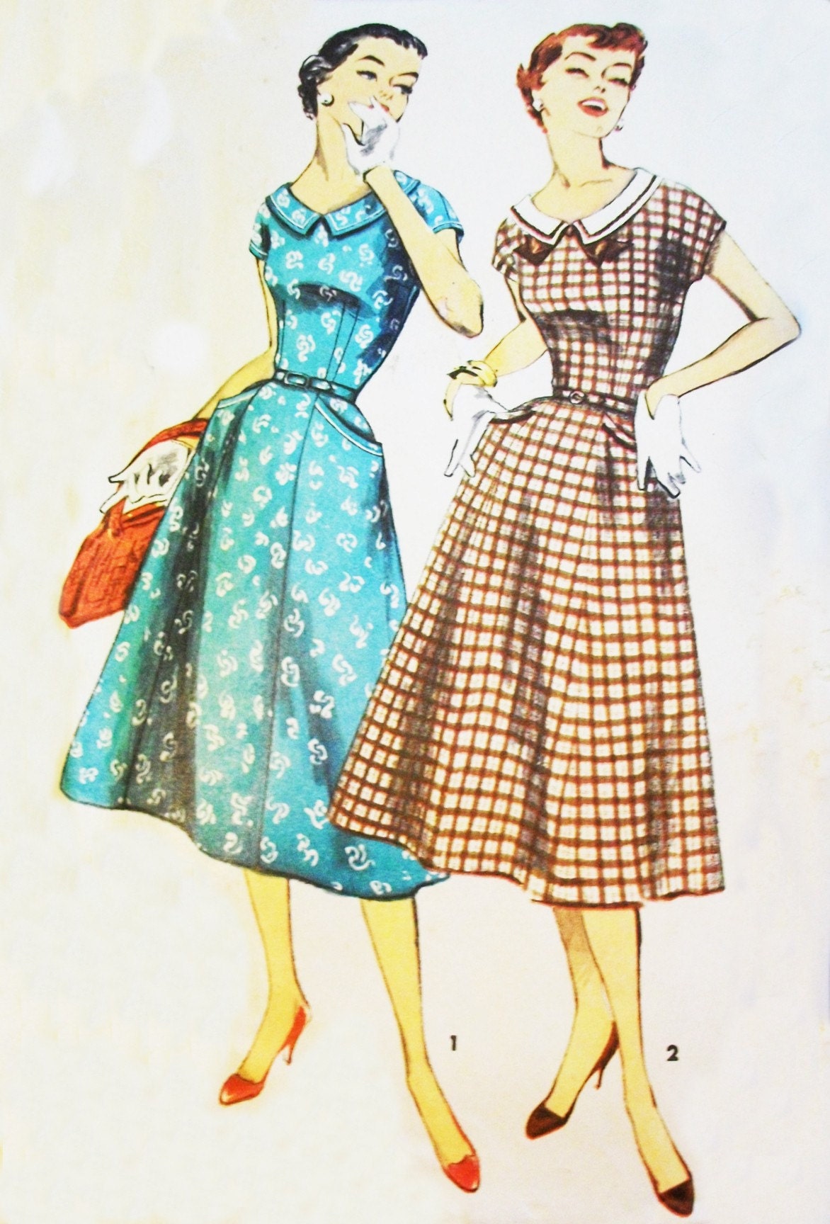 1950s Plus Size Simplicity Sewing Pattern 1577 Bust 39 Size 18 Half Lovely Dress Flared Skirt Low Rounded Neckline Kimono Sleeves Pockets
