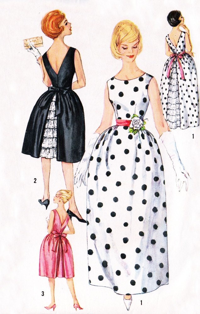 1960s Simplicity Pattern 3903 Bust 34 Size 14 Sleeveless Evening Dress, Low V Back , Ruffled Back Underlay, Formal Rockabilly