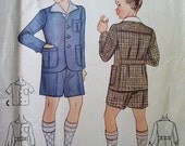 1930s McCall 9118 Chest 21 Size 2 Boys Suit and Long Sleeve Cuffed Blouse, Shorts, Patch Pockets, Belt