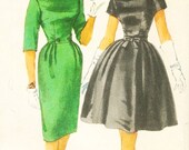 60s Simplicity 3592 Bust 34 Size 14 Dress Wiggle Mad Men Bow Belt Bateau Neckline Full Soft Pleated Skirt Party Cocktail