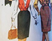 60s Simplicity 3590 Bust 34 Size 14 Jumper Style Blouse Soft Pleated Slim Skirt Sleeveless Deep V Jacket Side Zipper