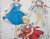 50s Simplicity 4870 Breast 22 Size 3 Years Little Girls Jumper Dress and Matching 14, 17, and 23 Inch Doll Outfit Bonny Braids Saucy Walker