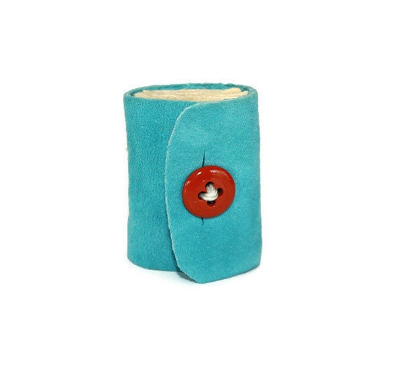 Aqua Tiny Matchbook Leather Journal with Vintage Button