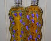 Recycled  pair of Italian cooking oil and vinegar mixer bottles with Tuscan grape motif