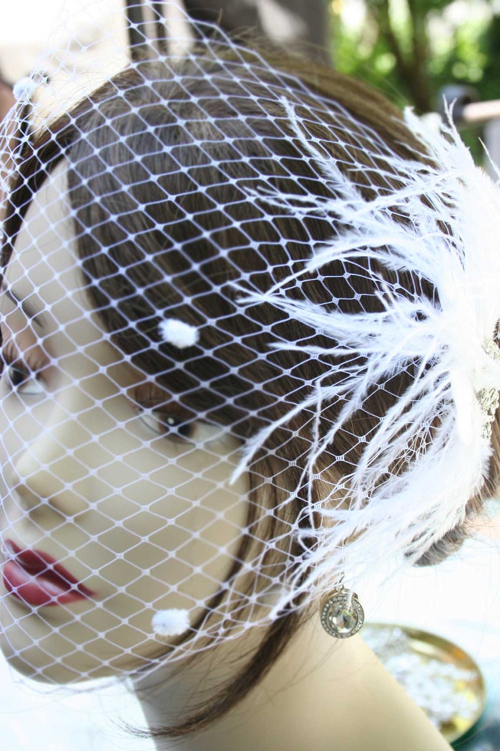 Birdcage Veil - 9 inch chenille dot birdcage veil, wedding veil, bridal veil, Gorgeous Vintage inspired veil -white -Vintage wedding 1920s