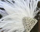 Feather fascinator - White Feather Fascinator with vintage jewel -perfect for your vintage inspired wedding