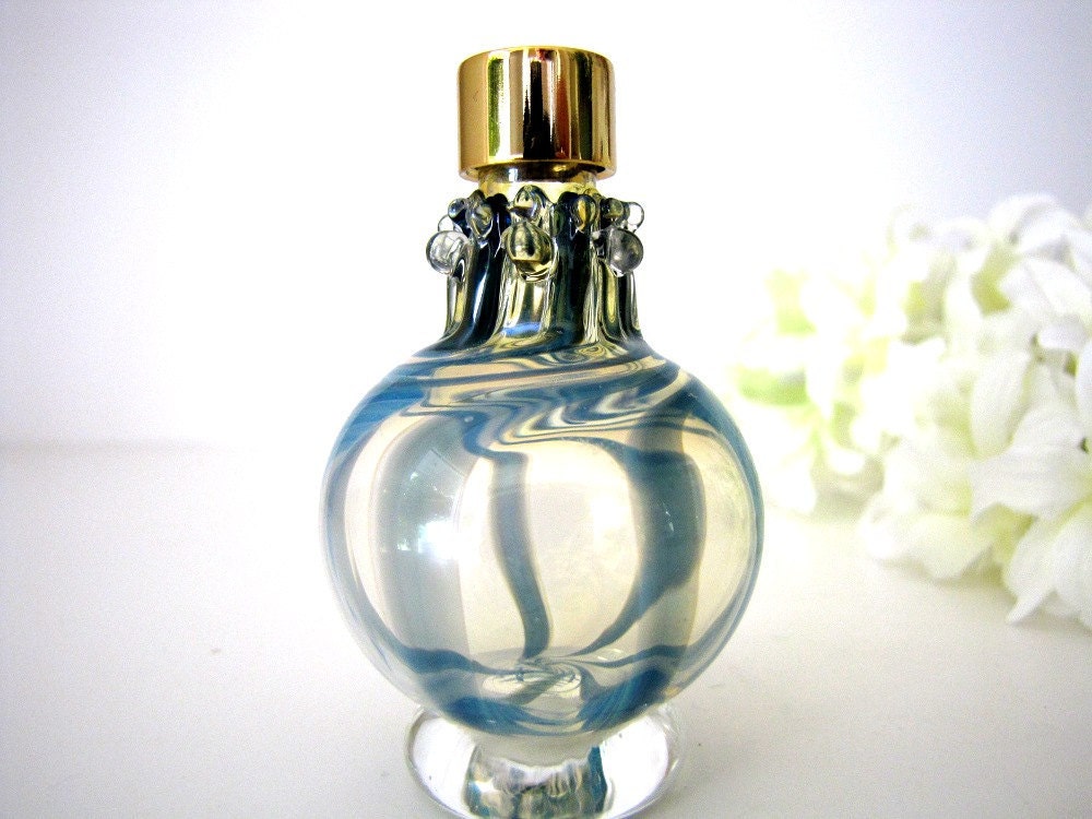 Perfume Bottle Murano Glass Blue Swirls Vintage from AllieEtCie