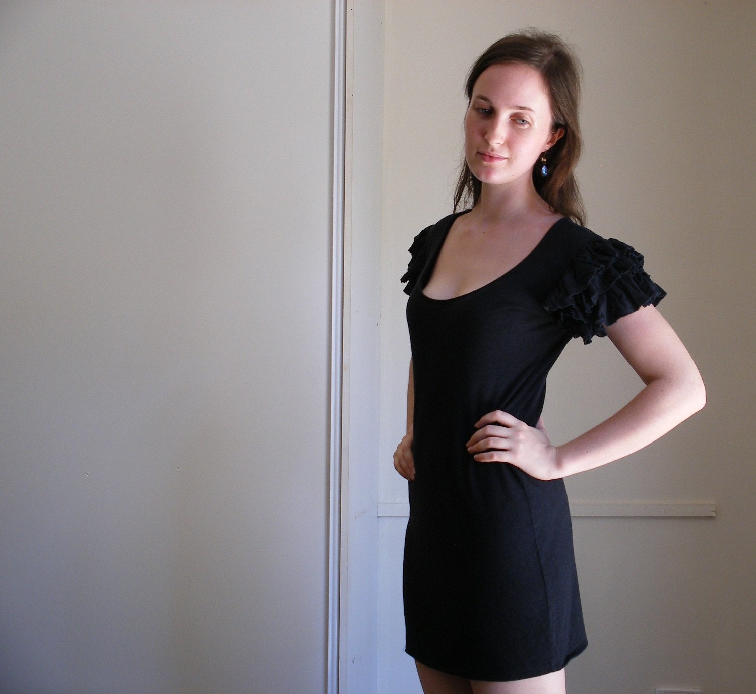 Custom "Scaramouche" bamboo/organic cotton ruffle dress, WINTERGARDEN, made to order- Railway Street Clothing