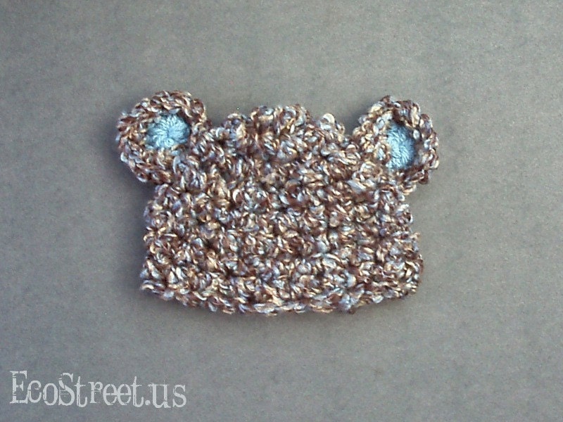 Newborn Baby Boy Hat in Brown, Blue and Tan,  Crochet Bear Hat , Great for Photo Prop