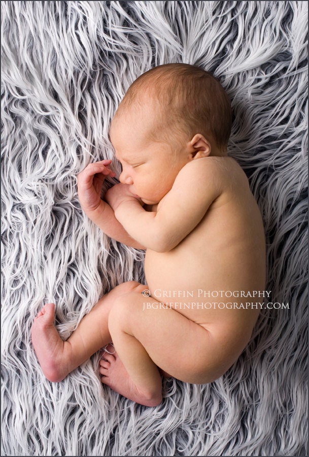 SALE Frost Gray Faux Fur Blanket with White Tips Newborn Baby Boy or Girl Mongolian 3" Pile, Great for photo prop