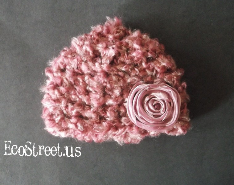 Baby Girl Hat, Newborn Baby Girl  Flower Crochet Hat in Pink, Great for Photo Prop
