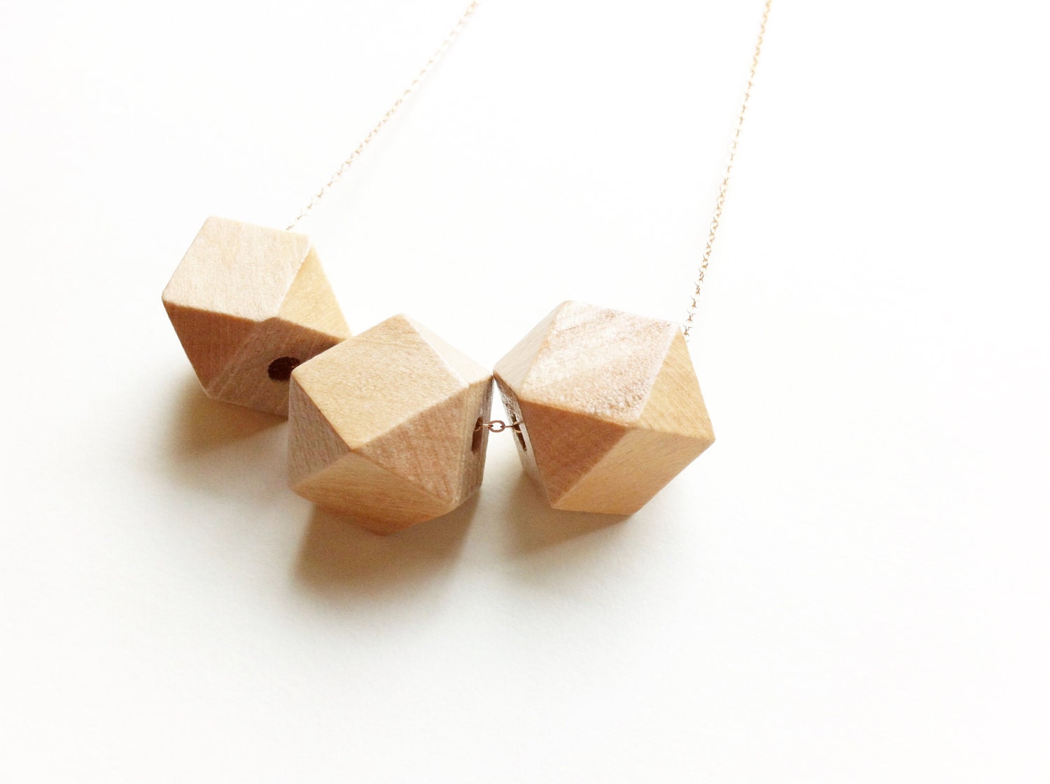 Geometric Natural Wood Necklace / Minimalist Modern Spring Style