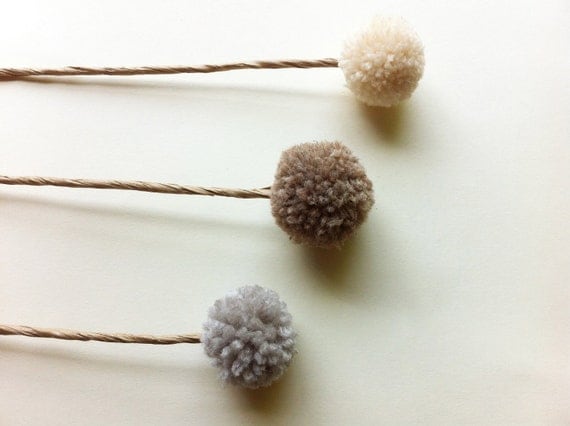 Rustic Gray Pom Pom Bouquet / 3 Handmade Craspedia Flowers For The Home
