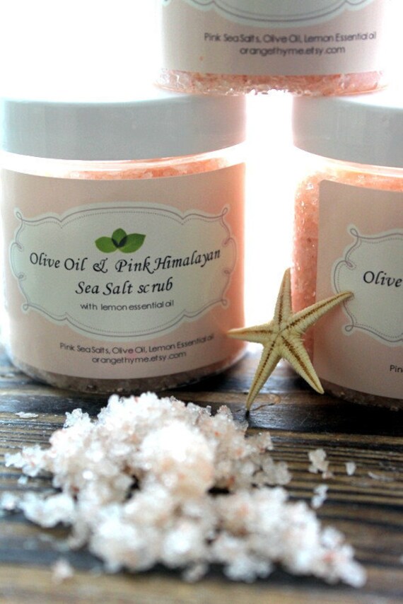 Pink Himalayan Olive Oil Salt Scrub with Lemon Essential Oil. Facial Scrub