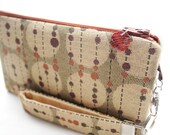 Amber circles wristlet / clutch / small purse / zipper pouch & detachable key fob gift set for women in mid century modern style fabric