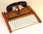 iPad Retro Headset Workstation  - Tablet  Dock -Phone- Keyboard -Oak- iPad, IPhone, Tablet Bluetooth Keyboard Headset Computer Desktop