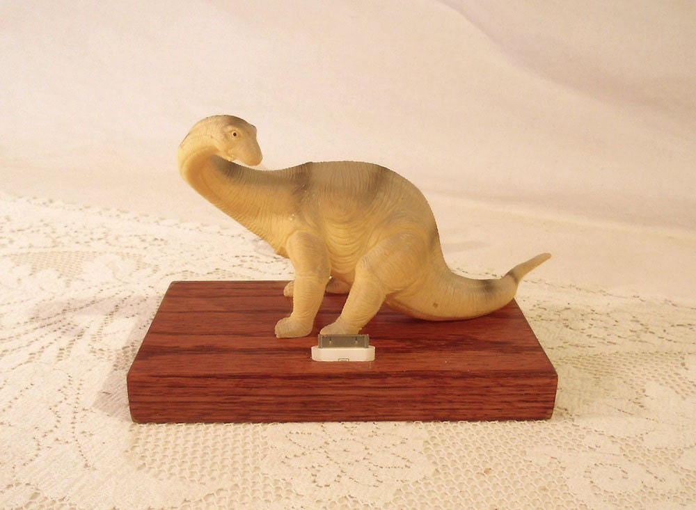 iPhone - iPod Dock -Charger and Sync Station - Oak - Big Tan Grey Dino - Scary - One of a Kind