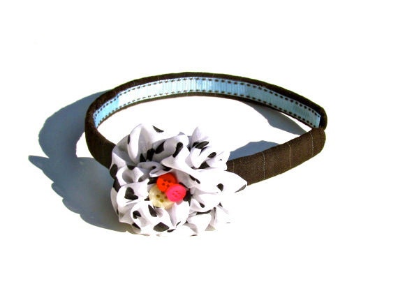White and Black Polka Dot Rosette Headband (Tiffany)