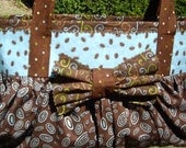 Brown and Blue Cotton Bow Bag with Snap Closure - Ready to Ship