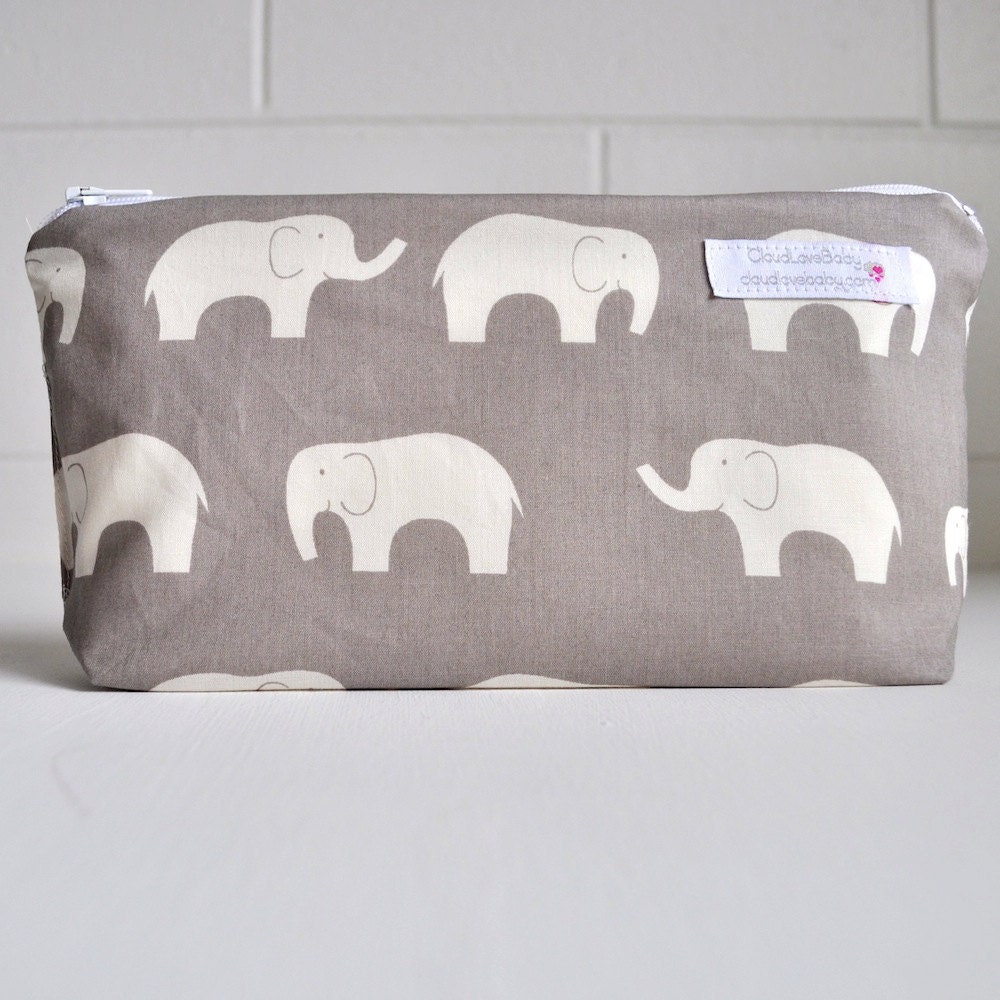 cosmetic bag. waterproof. wet bag. small. grey organic cotton