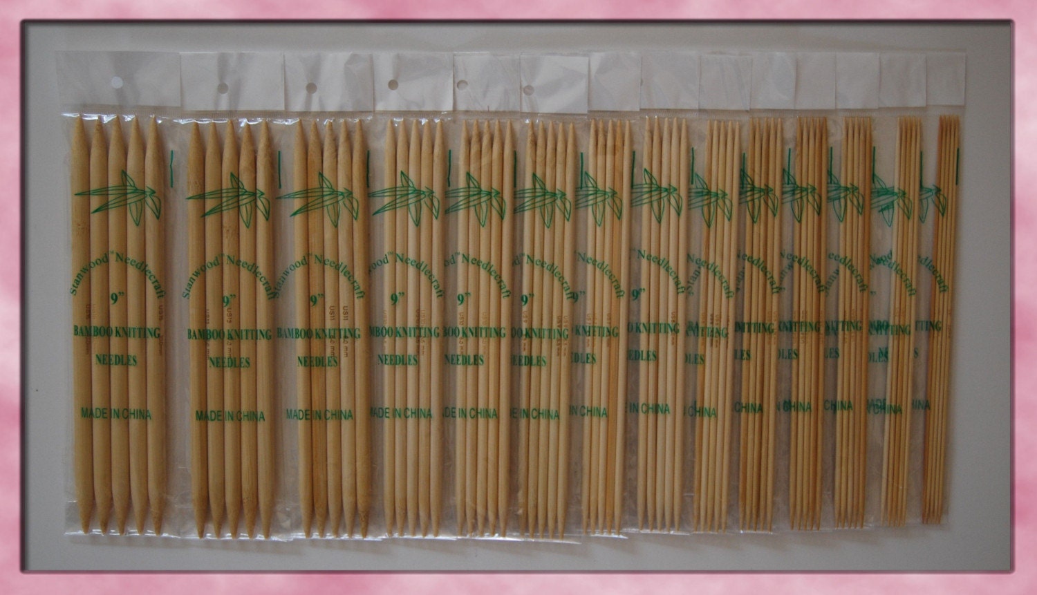 9 inch Double Pt Bamboo Knitting Needles US1-15