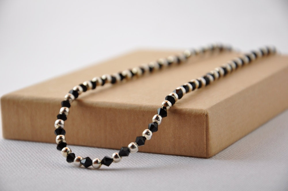 Black and silver - simple beaded necklace