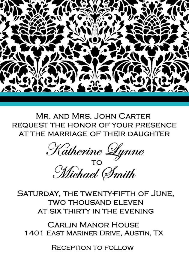 Custom Damask Wedding Invitation YOU PRINTand PICK COLORS Invite Shower