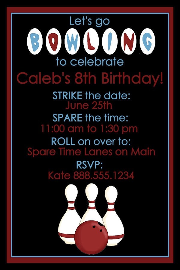 Personalized Bowling Birthday Party Invitation Design Digital YOU PRINT Invite Boy Bowl