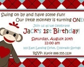Personalized Sock Monkey Boy Girl Birthday Invitation Customized Digital Invite YOU PRINT
