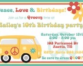 Personalized Digital Groovy 60's Birthday Party Invitation Design YOU PRINT Invite Printable 1960's hippie flower bus