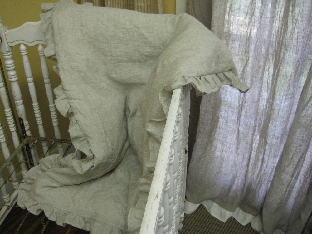 Ruffled Linen Crib Duvet with Finished Separate Removable Insert - Toddler Duvet and Insert