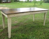 Farm Table - Primitive Style - in Distressed Cream and Warm Brown Stain