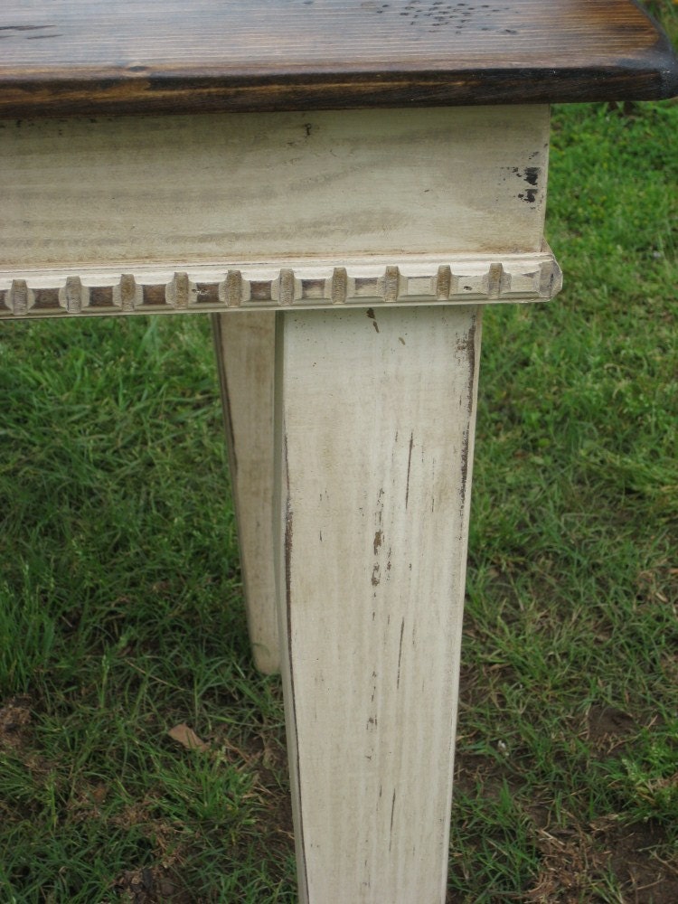 Farm Table - Primitive Style - in Distressed Cream and Warm Brown Stain