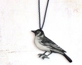 Little bird necklace -pendant, drawing on plastic