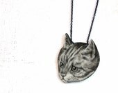 Cat necklace -pendant, drawing on plastic