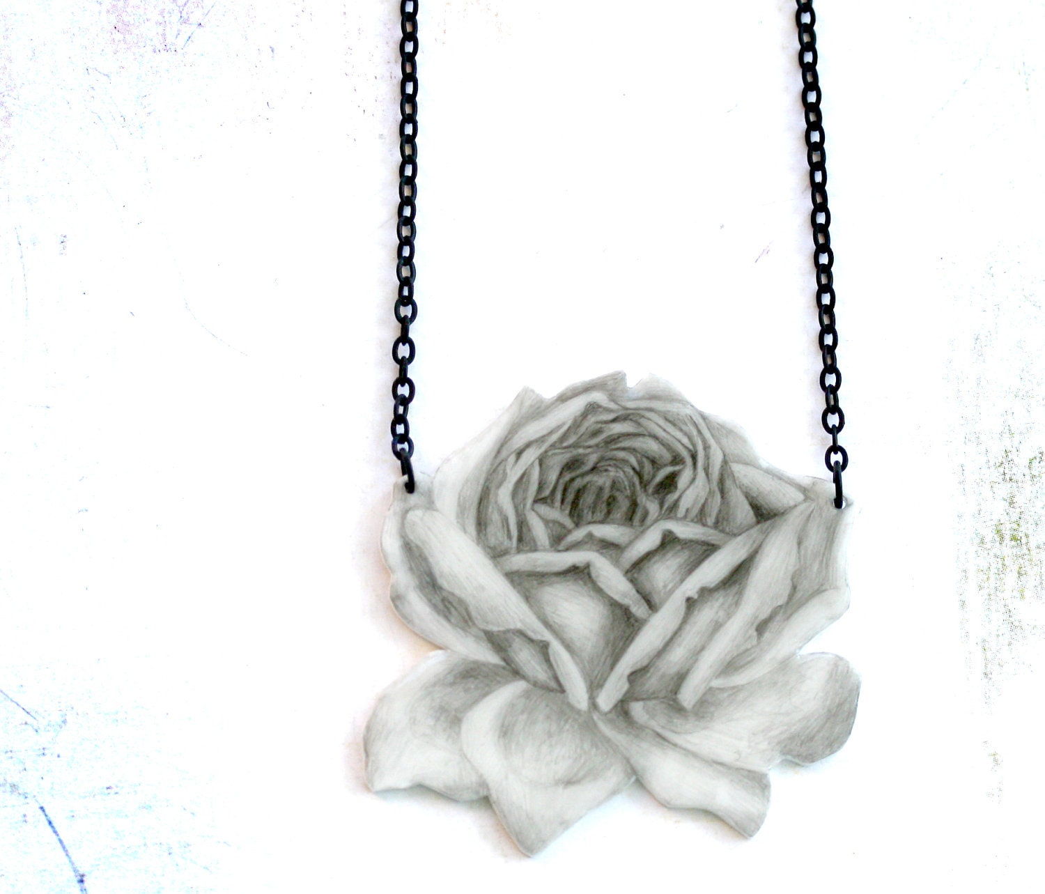 Rose necklace -pendant, drawing on plastic