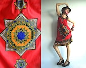 Peruvian Princess 70s Ethnic Bohemian Sundress for Those with Blue Blood in Red, Indigo, Orange and Black size S/M/L - agnestheowl