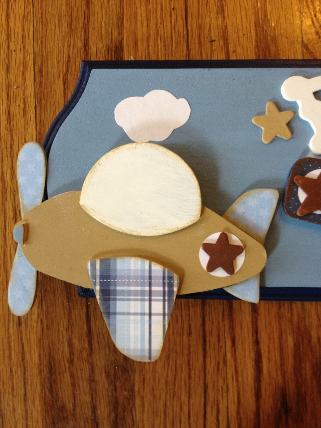 Custom Personalized Blue, Brown and Tan Airplane Name Plaque