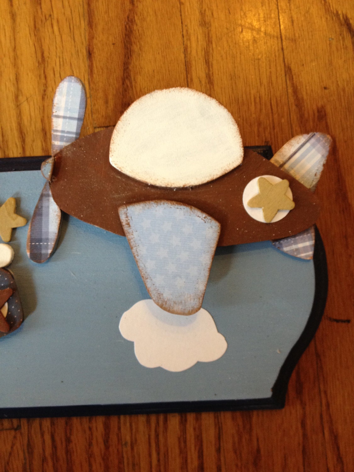 Custom Personalized Blue, Brown and Tan Airplane Name Plaque