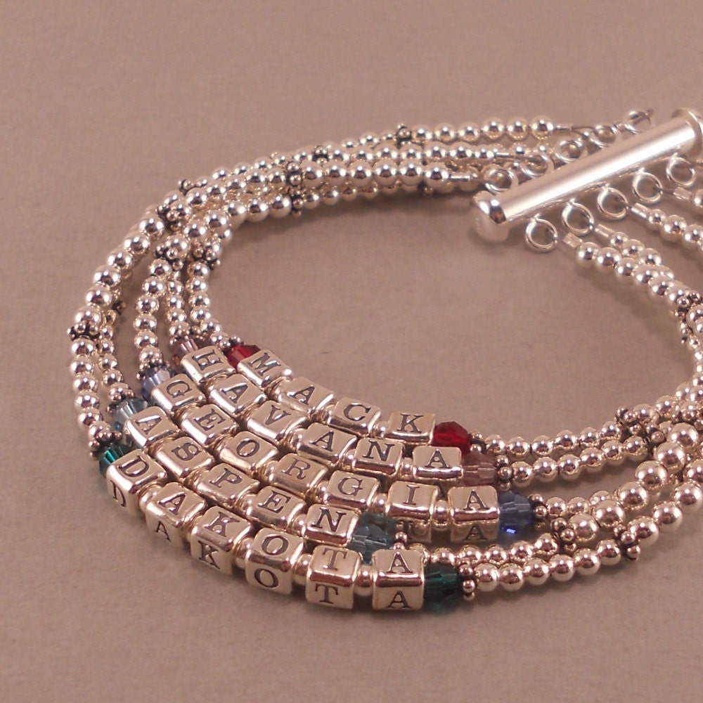 Mothers Day gifts, Moms Name Bracelet. Sterling Silver. For wife. Nana,  Personalized Birthstone Month, Childrens names, mom jewelry, multi