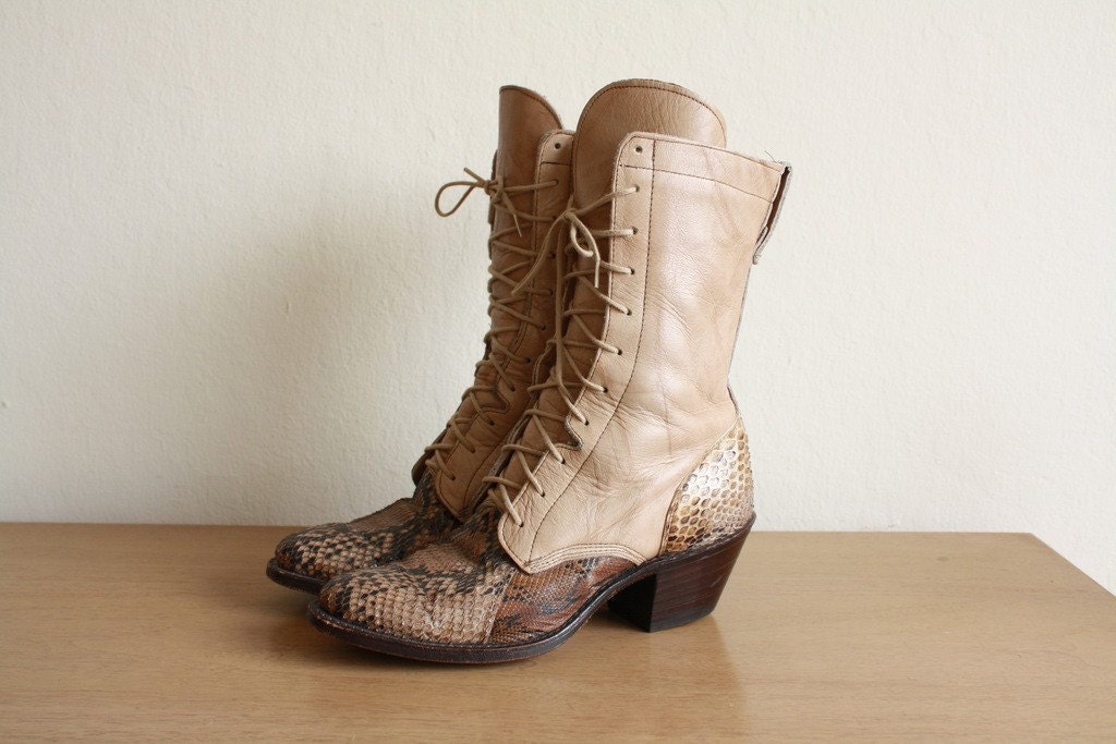 RESERVED FOR MANDOJACKS.........Vintage DAN POST SNAKESKIN lace up ROPER BOOTS size 6.5 womens