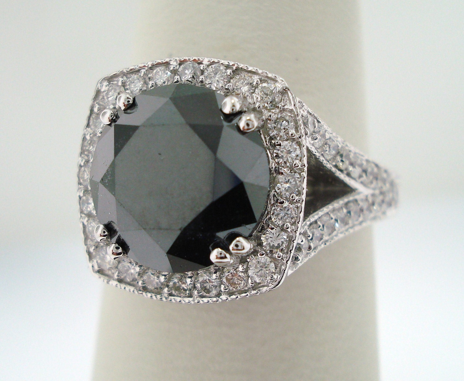 4.12Ct 14K White Gold Black & White Diamonds Unique Engagement Ring