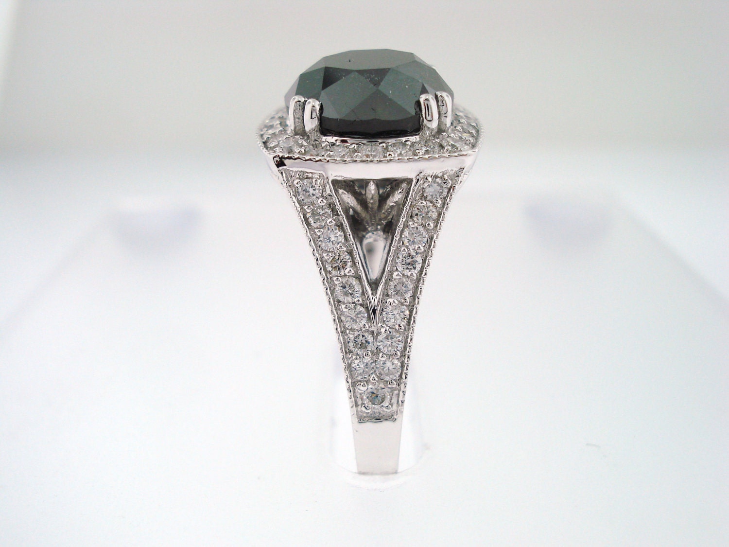 4.12Ct 14K White Gold Black & White Diamonds Unique Engagement Ring