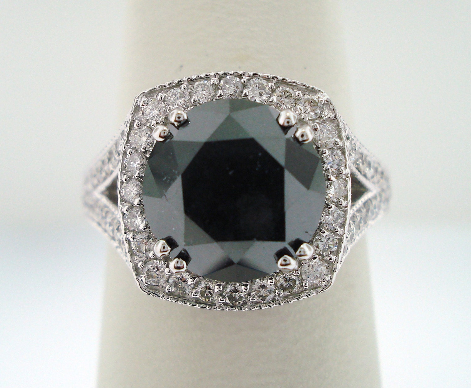 4.12Ct 14K White Gold Black & White Diamonds Unique Engagement Ring